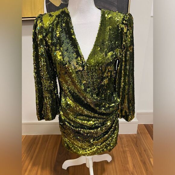 Zara green sequin dress, size XS NWT - Picture 3 of 11
